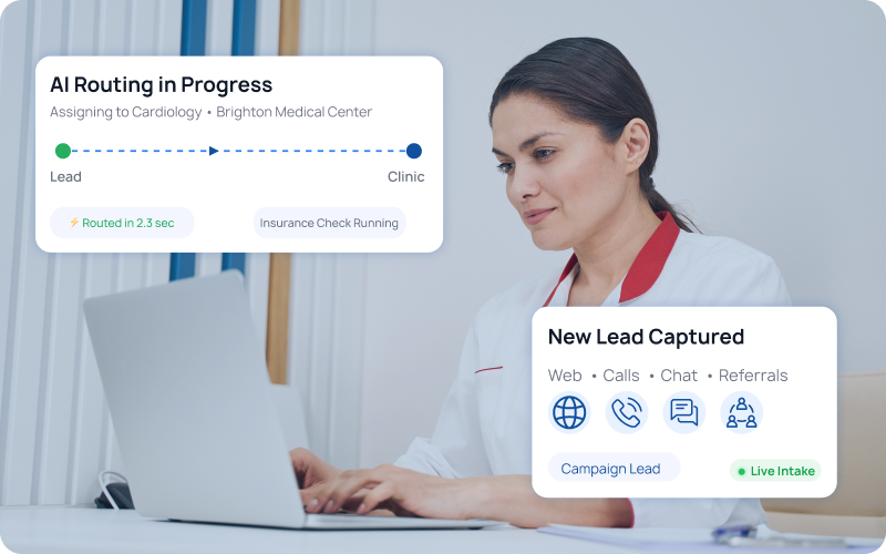 eCareCRM lead capture inbox with multi-channel patient intake